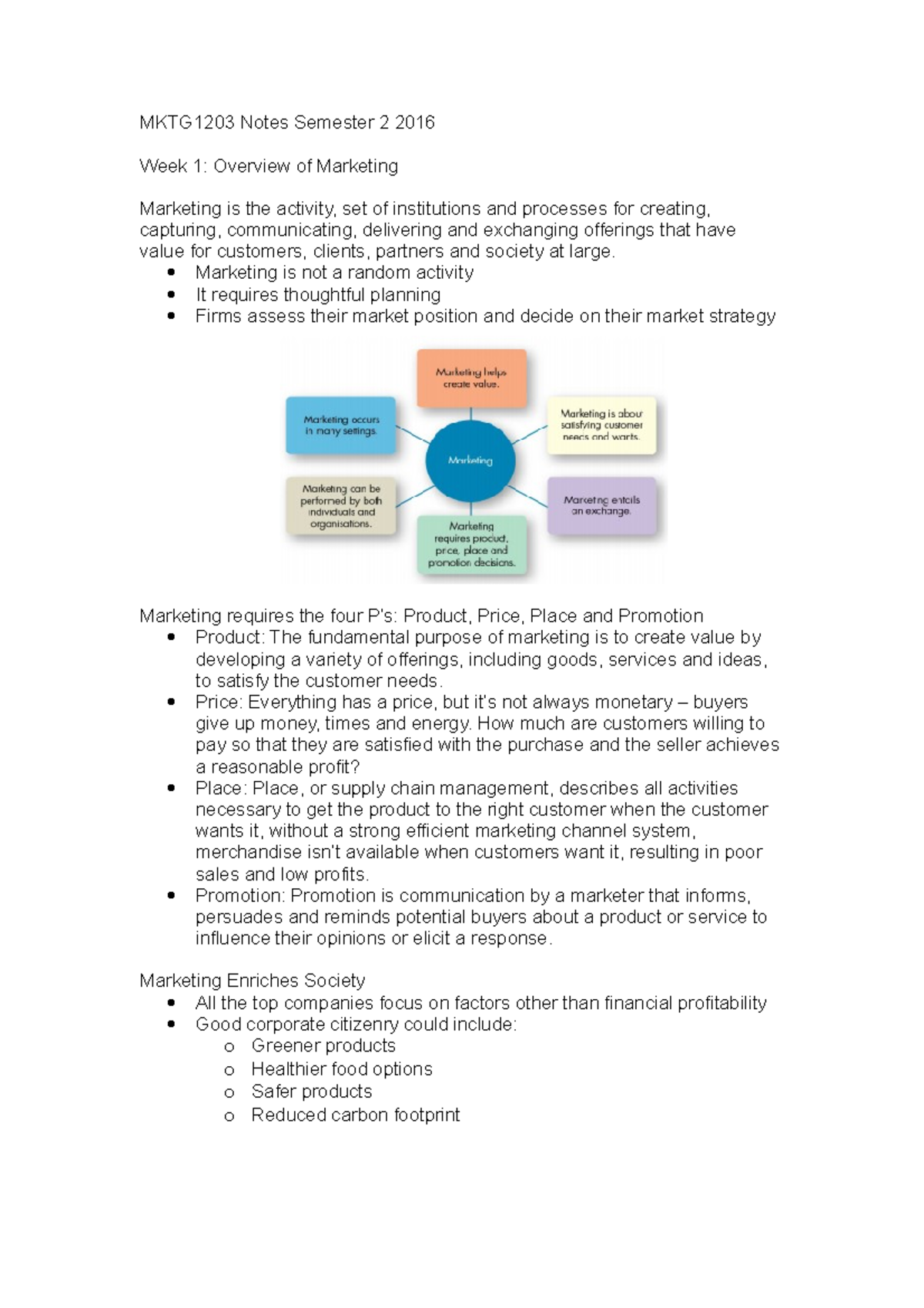 MKTG1203 Notes Semester 2 2016 - MKTG1203 Notes Semester 2 2016 Week 1 ...