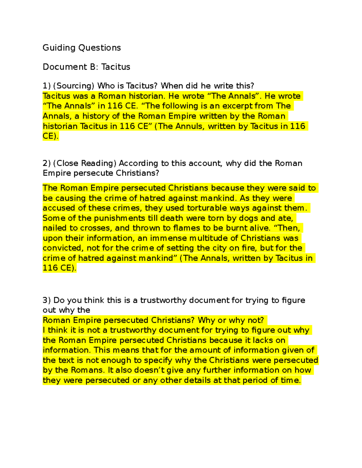 Roman Empire and Christianity DBQ Guiding Questions Document B