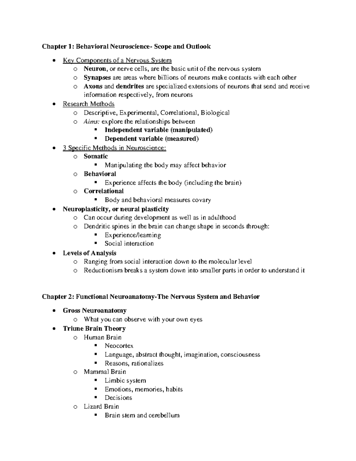 Behavioral Neuroscience Notes-Pysch 360 - Chapter 1: Behavioral ...