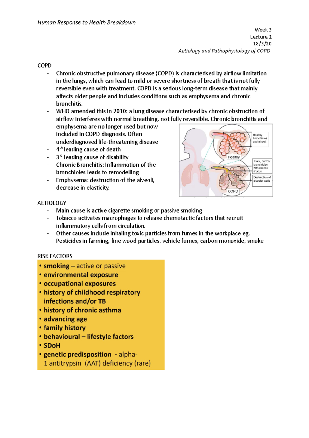 Week 3, Lecture 2 - Week 3 Lecture 2 18/3/ Aetiology and ...