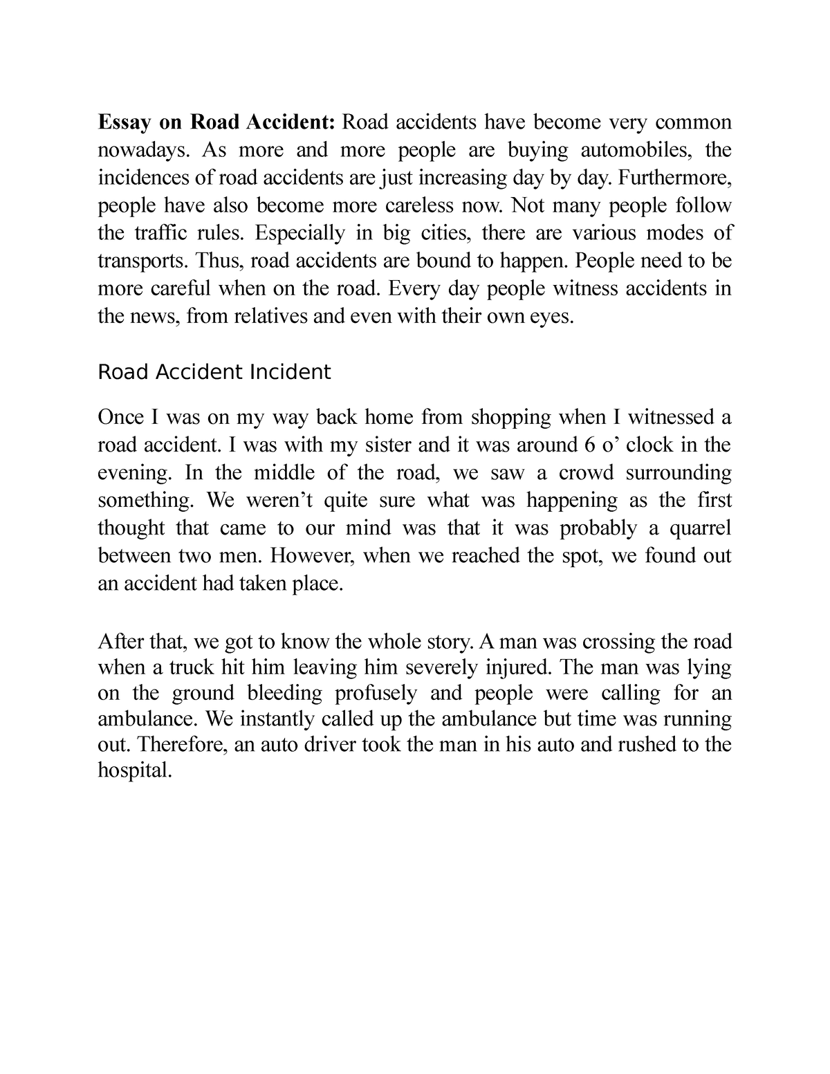 essay on accident