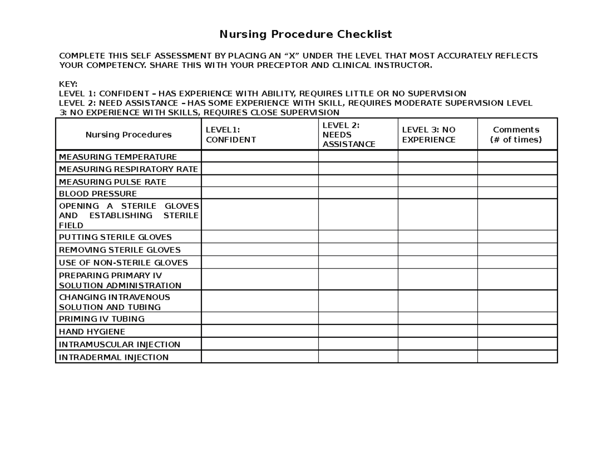 Nursing Procedure - Cristy Montana - Nursing Procedure Checklist ...