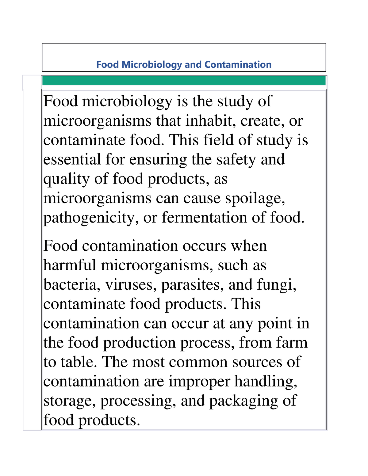 Food Microbiology And Contamination 1 - Food Microbiology And ...