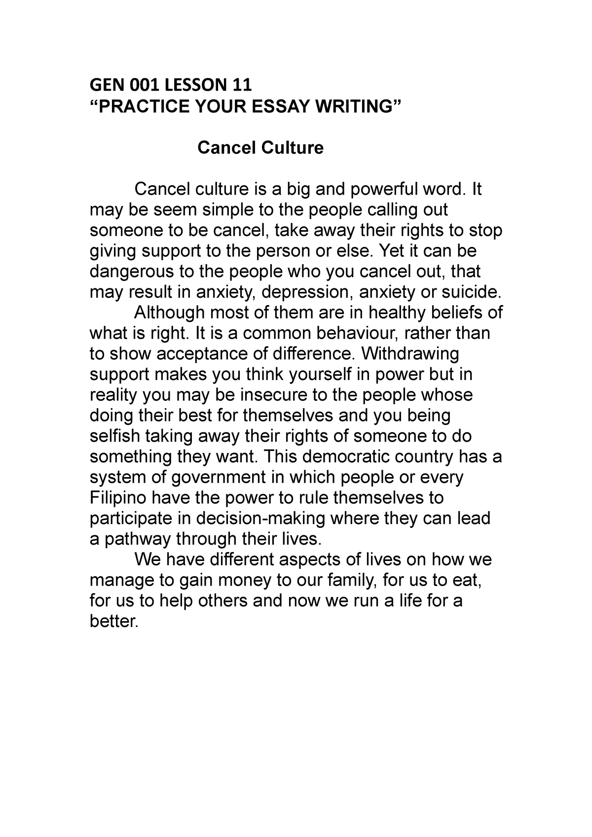 cancel culture essay intro