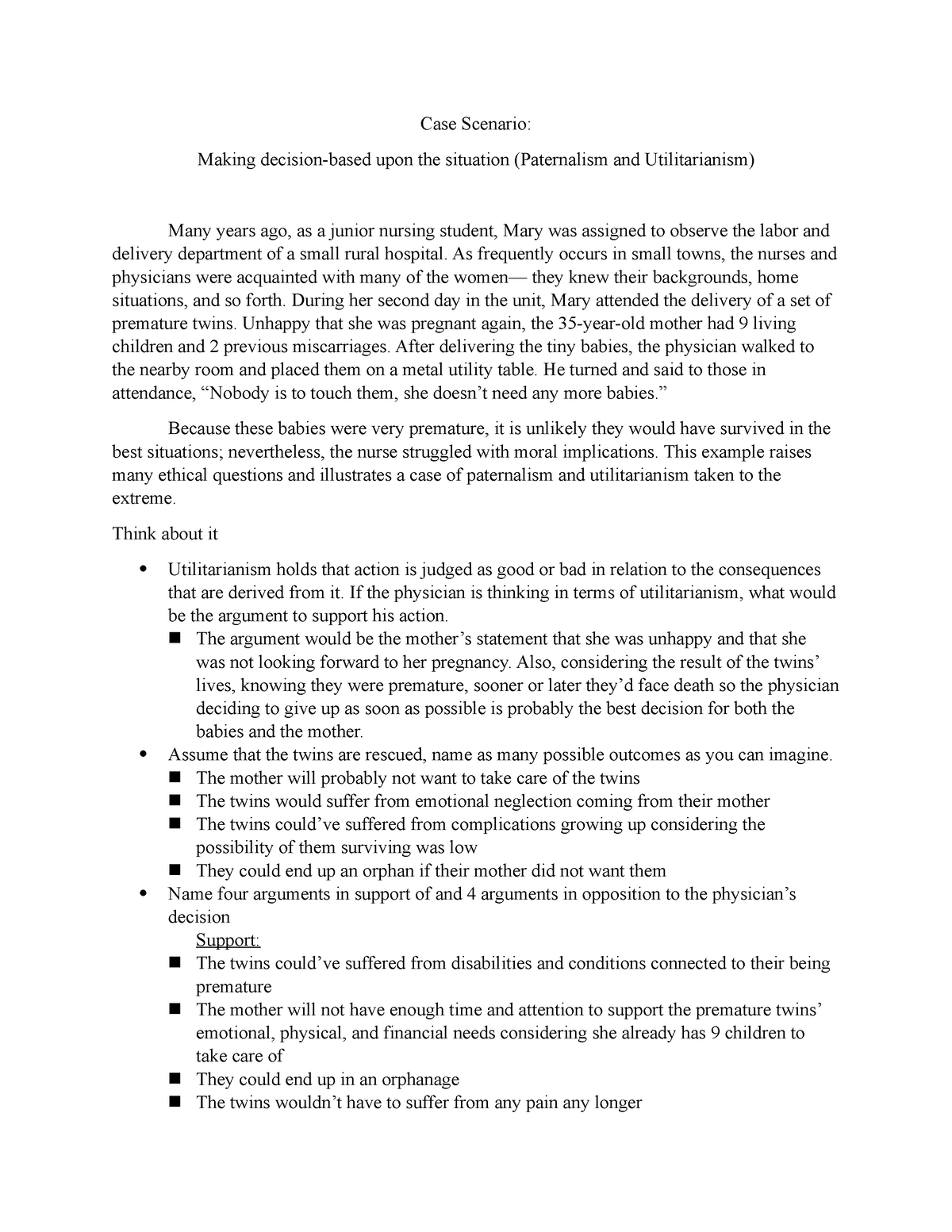 Case-Scenario-1 - case scenario - Case Scenario: Making decision-based ...