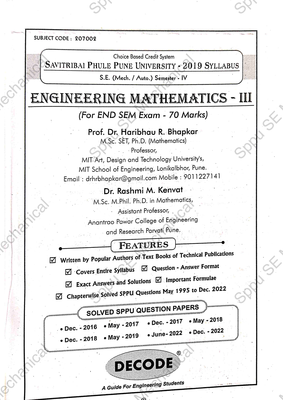 Engineering Mathematics 3 Decode Mechanical 4th Sem - Sppu SE ...