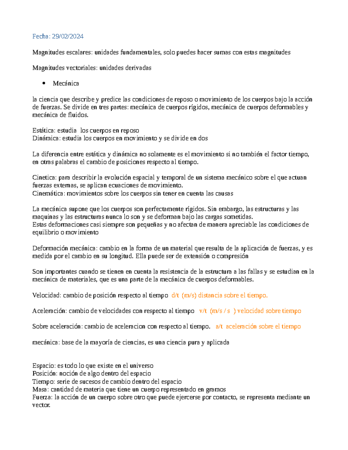 Apuntes primera unidad - Fecha: 29/02/ Magnitudes escalares: unidades ...