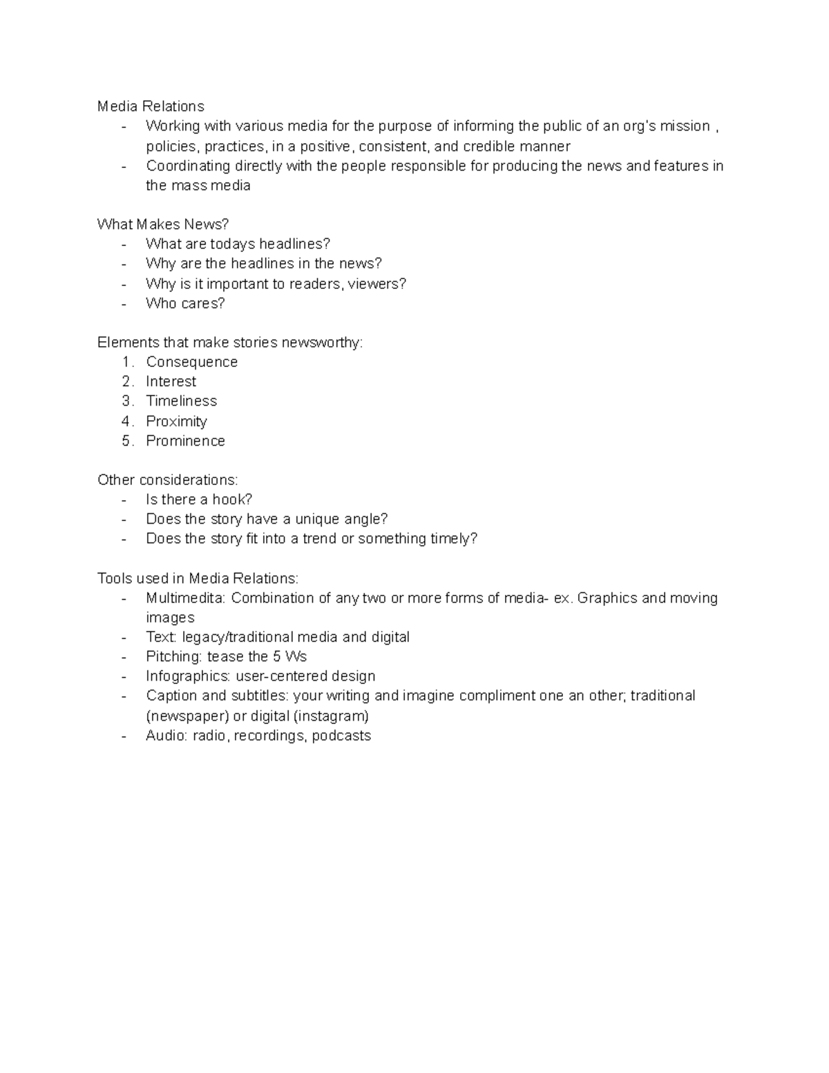 Media Relations - Consequence 2. Interest 3. Timeliness 4. Proximity 5 ...