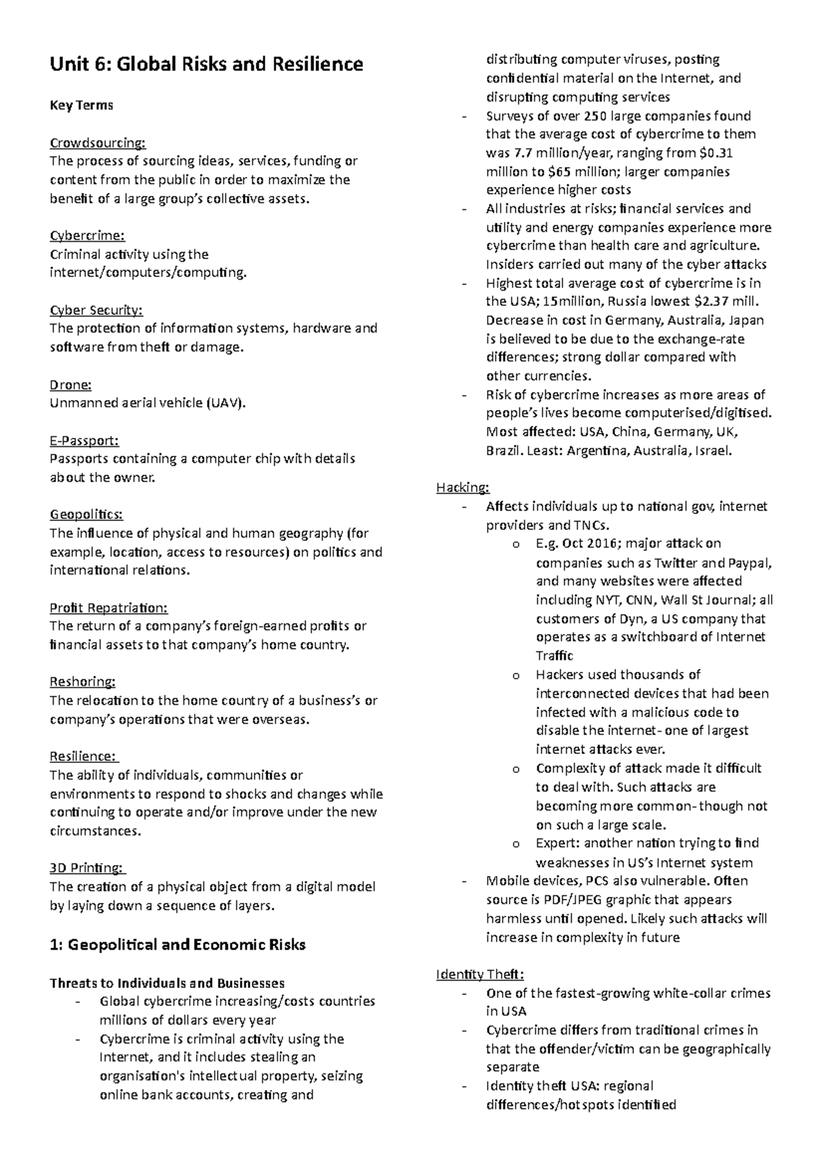 Unit 6- Global Risks and Resilience (7 HL Notes) - Unit 6: Global Risks ...