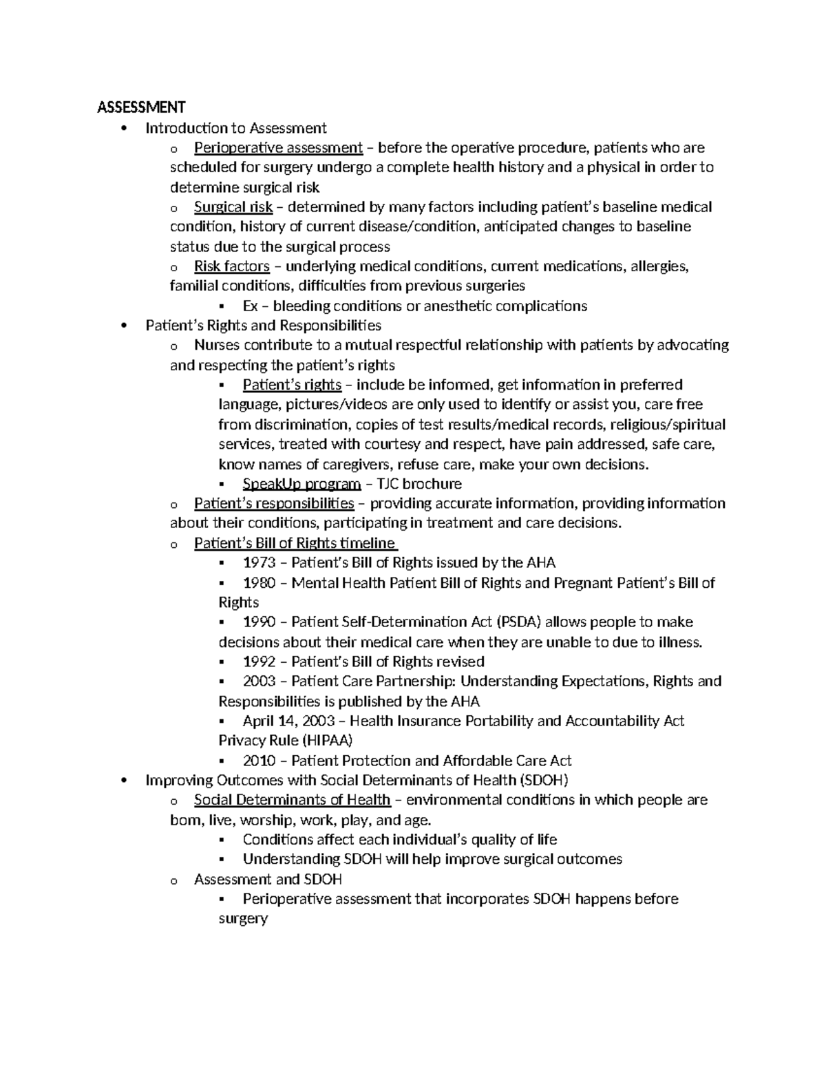 Assessment PeriOp 101 - ASSESSMENT Introduction To Assessment O ...