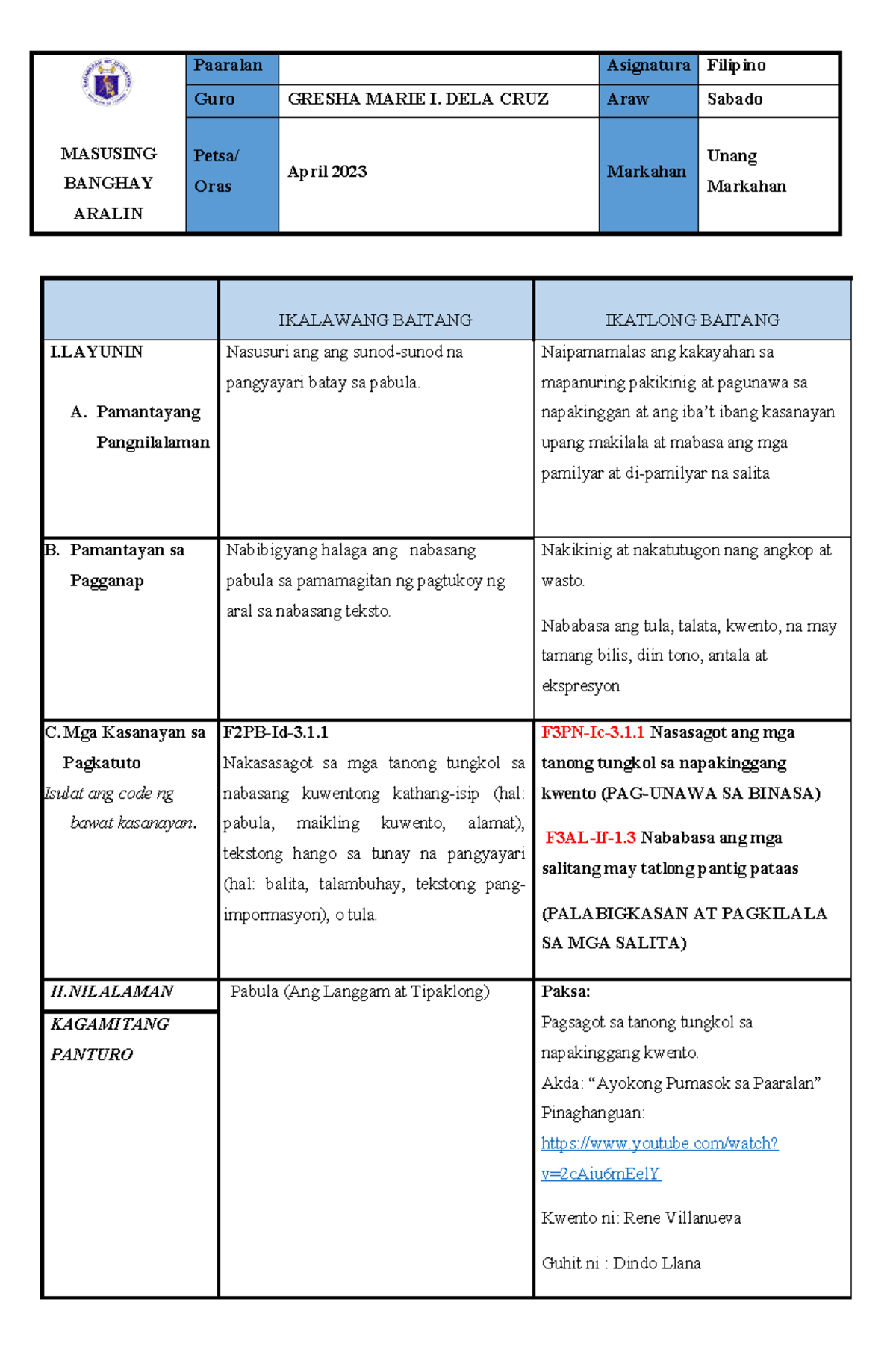 Multigrade DLP - IKALAWANG BAITANG IKATLONG BAITANG I A. Pamantayang ...