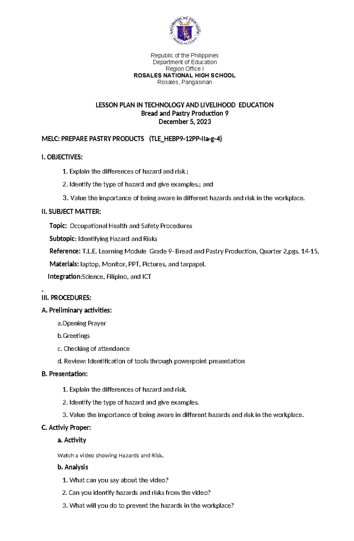 Cot 2nd-bpp9 - COT lesson plan second quarter - Republic of the ...
