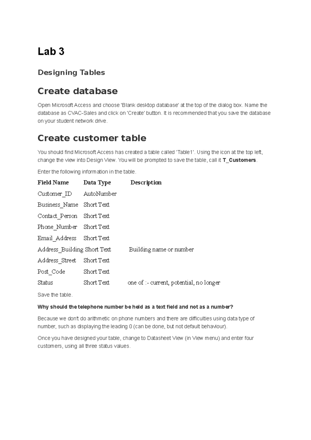 Week6 #Lab3 Database - Management Information Systems - Lab 3 Designing ...
