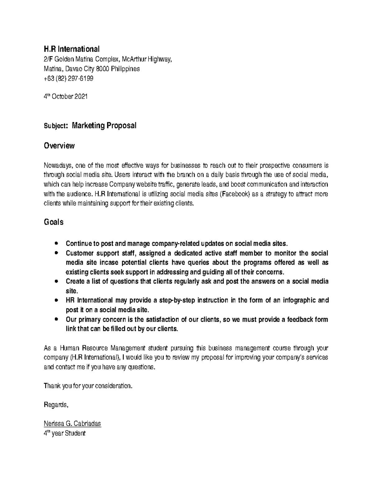 Proposal-Letter Marketing Strategy - Masters in Business Administration ...