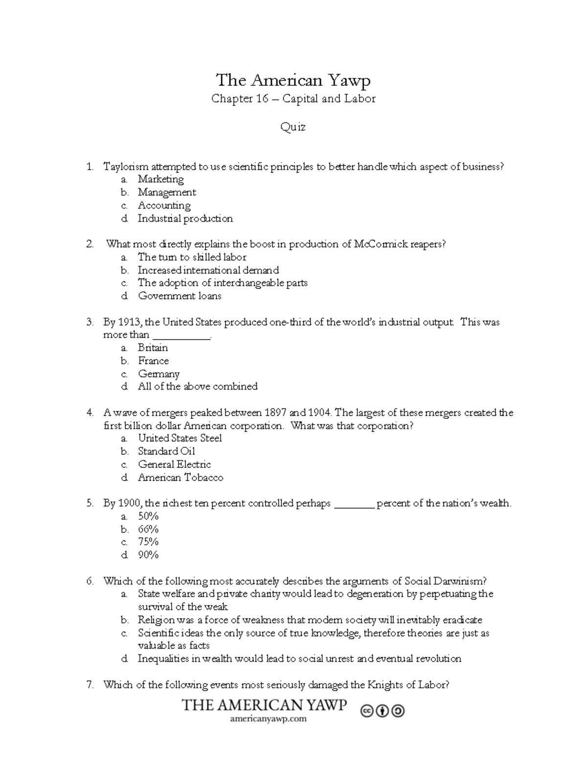 Quiz-16 - Chapter Quiz - The American Yawp Chapter 16 – Capital And ...