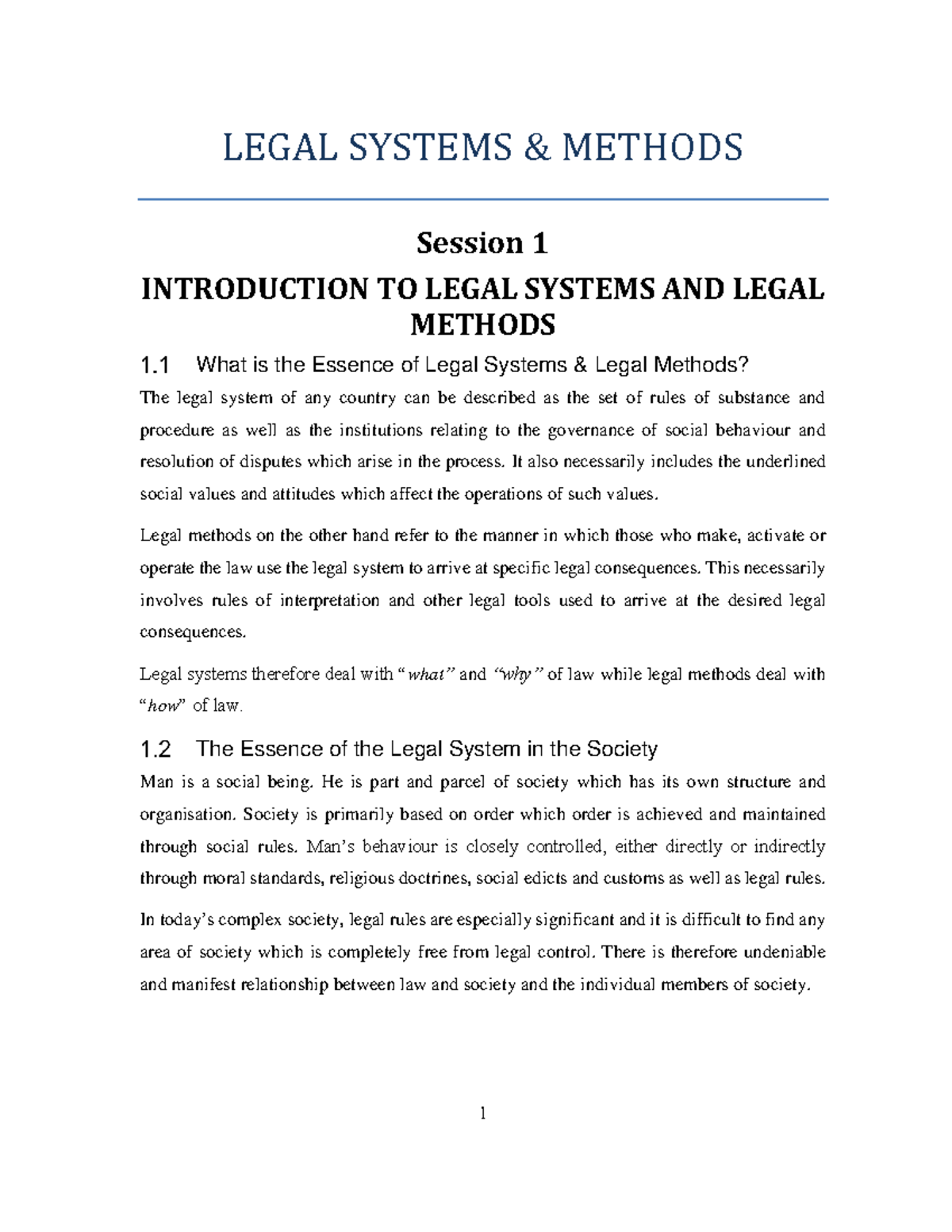Legal Systems and Methods Consolidated Notes1 LEGAL SYSTEMS