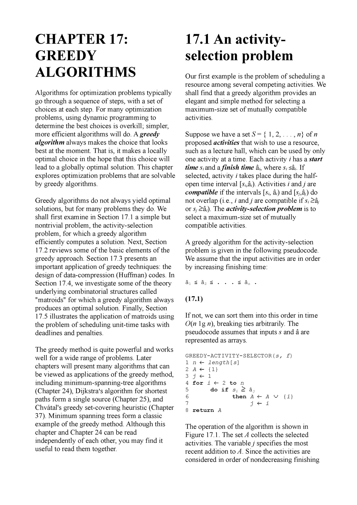 Greedy Algorithms - CHAPTER 17: GREEDY ALGORITHMS Algorithms For ...