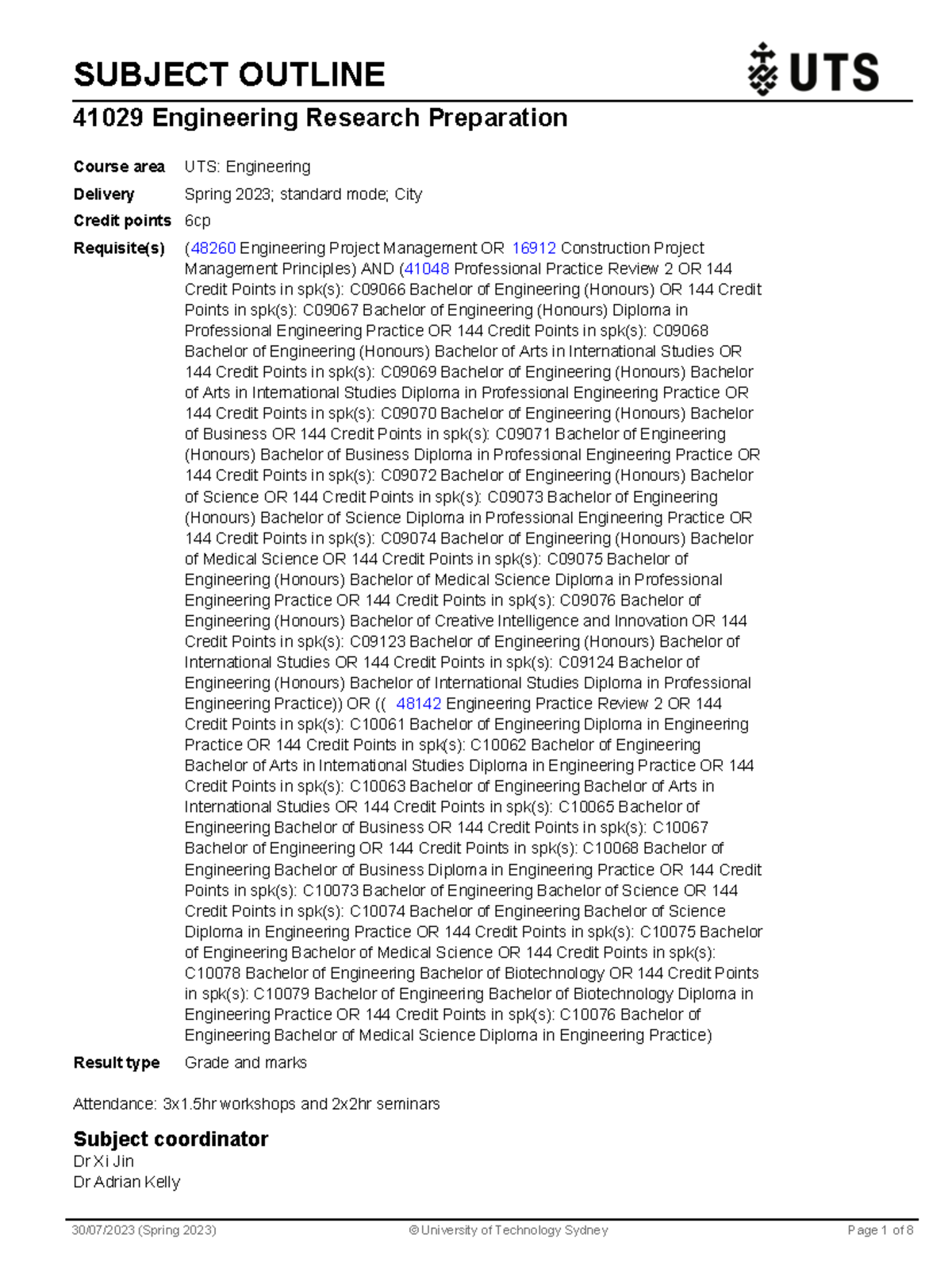 Subject Outline - SUBJECT OUTLINE 41029 Engineering Research ...