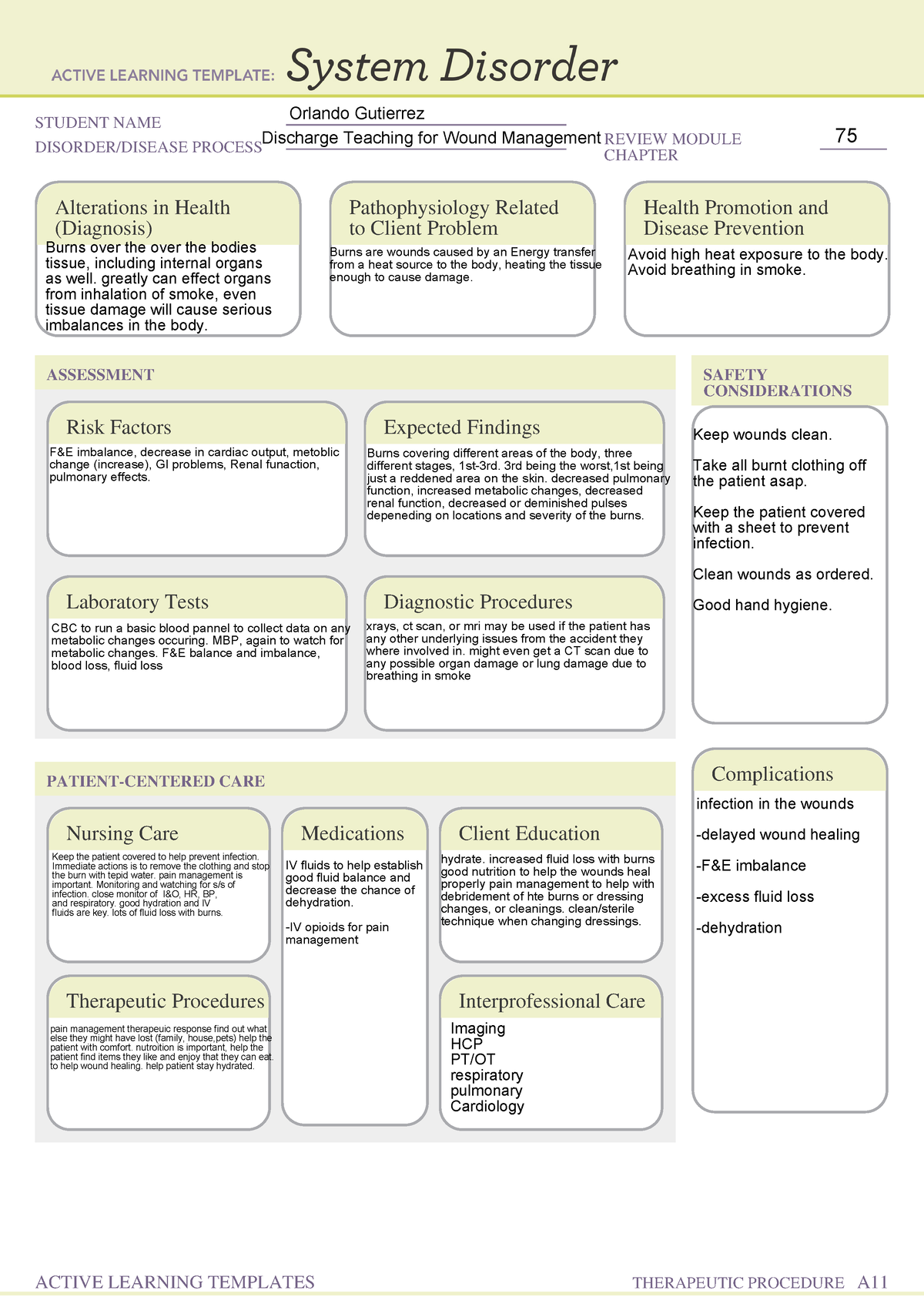 Discharge Teaching for Wound Management - STUDENT NAME DISORDER/DISEASE ...