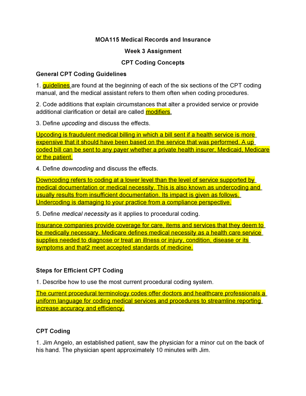 MOA115 Wk3 ASSINGMENT - MOA115 Medical Records And Insurance Week 3 ...