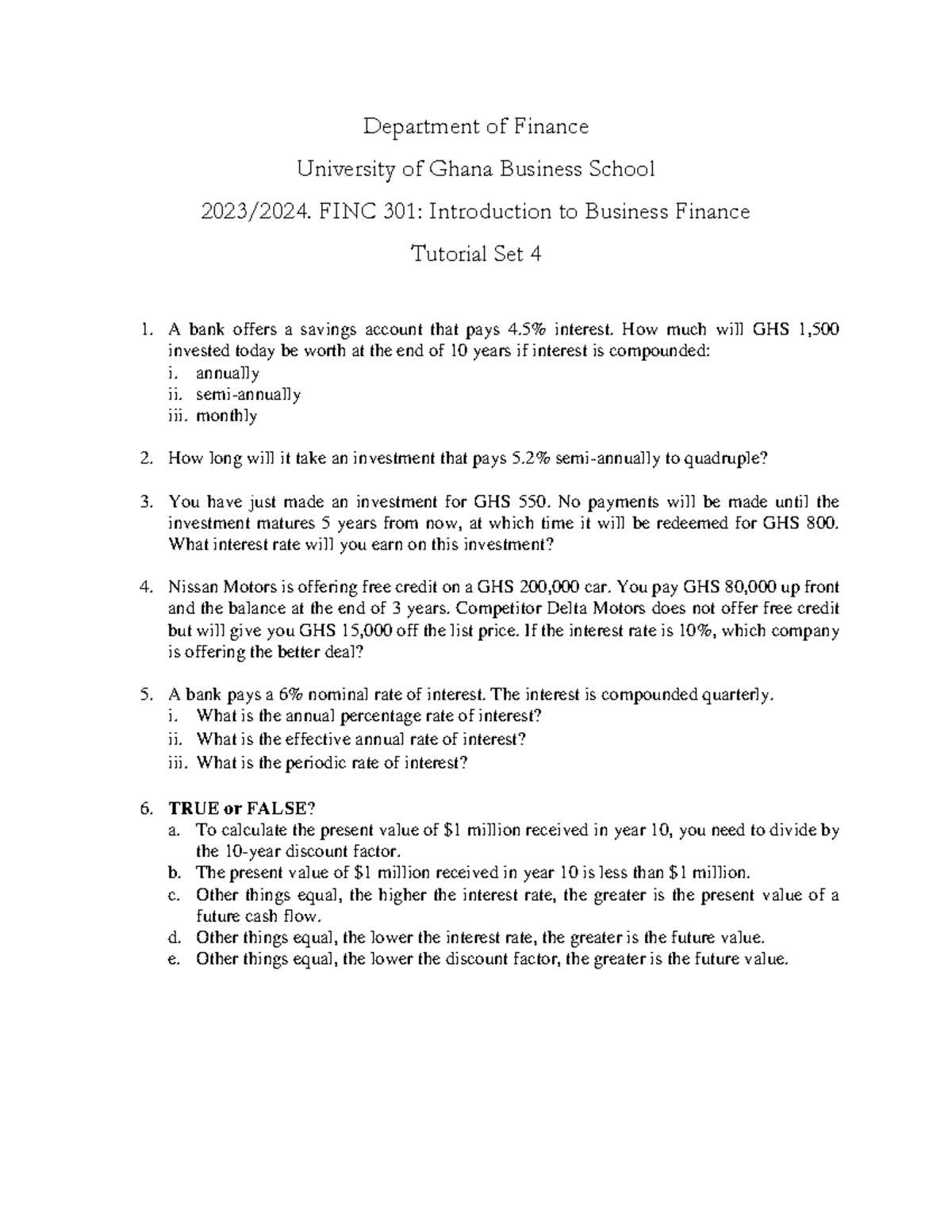 Tutorial Set 4 bf - Department of Finance University of Ghana Business ...