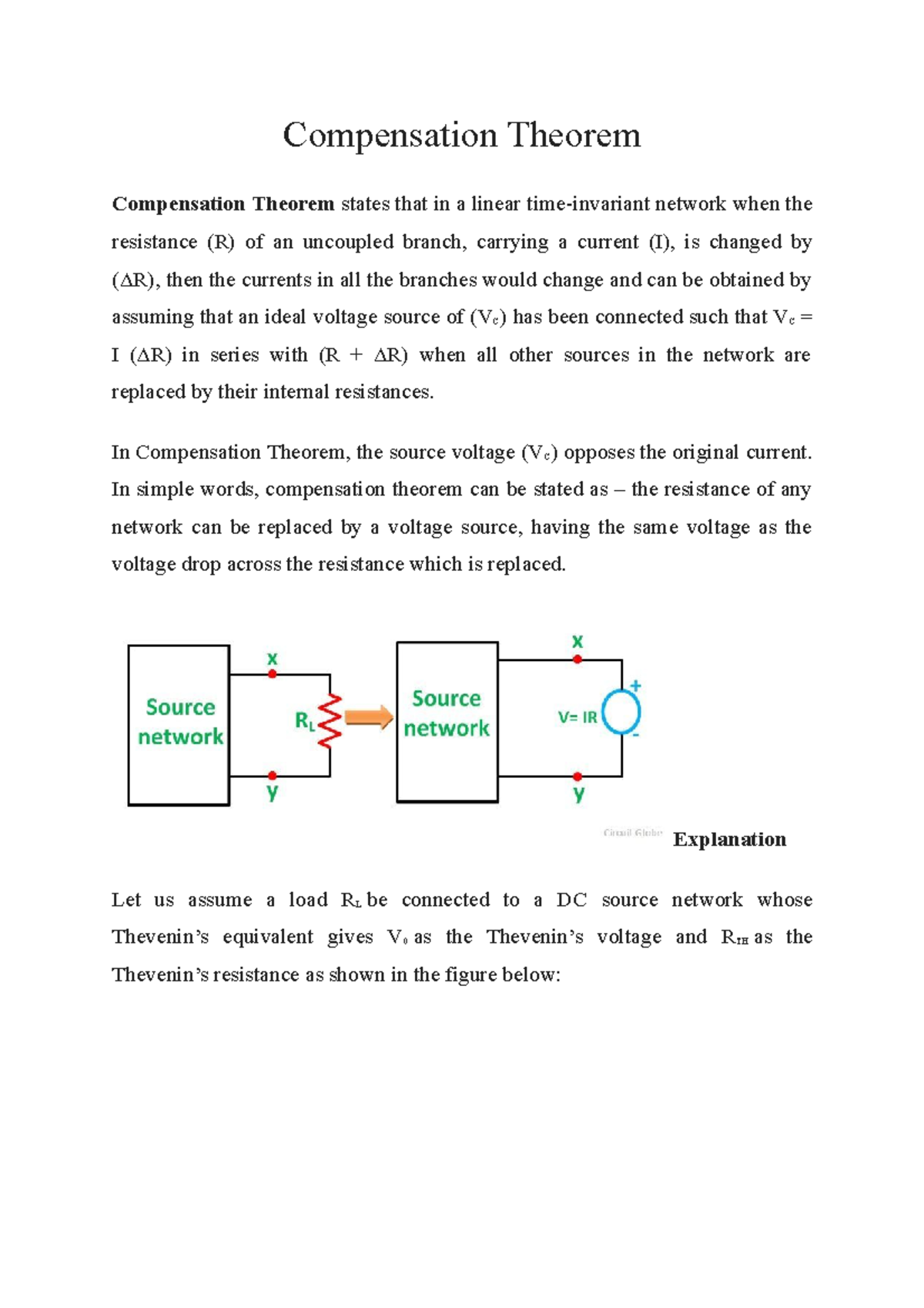 Compensation Theorem It's tutorial work Compensation Theorem