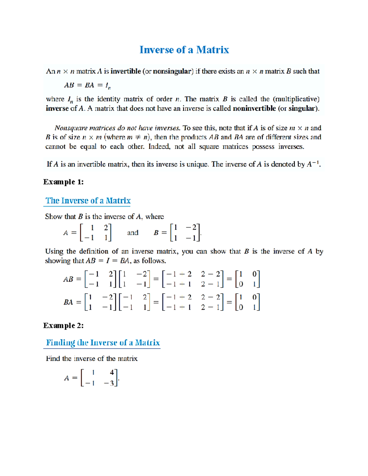 Inverse of a Matrix - BSED-Mathematics - Inverse of a Matrix Example 1 ...