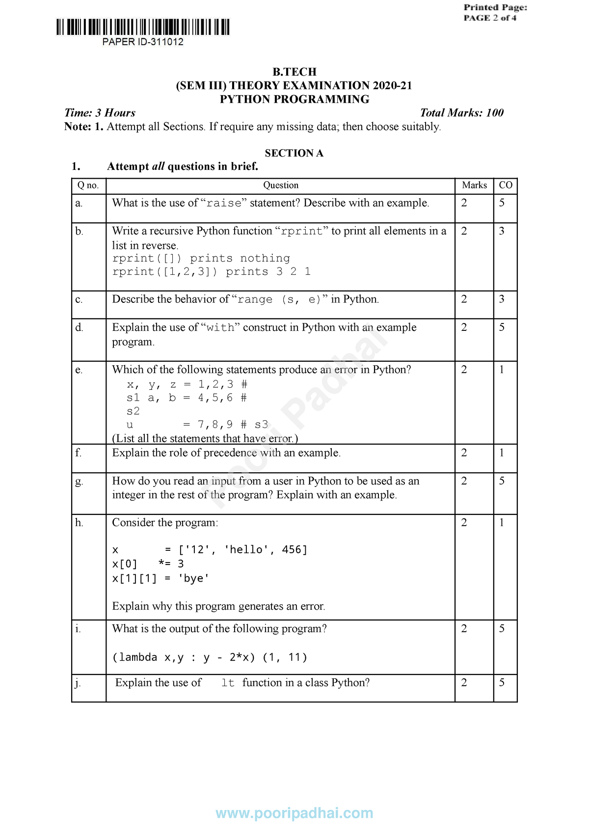 python-programming-knc302-b-sem-iii-theory-examination-2020-python