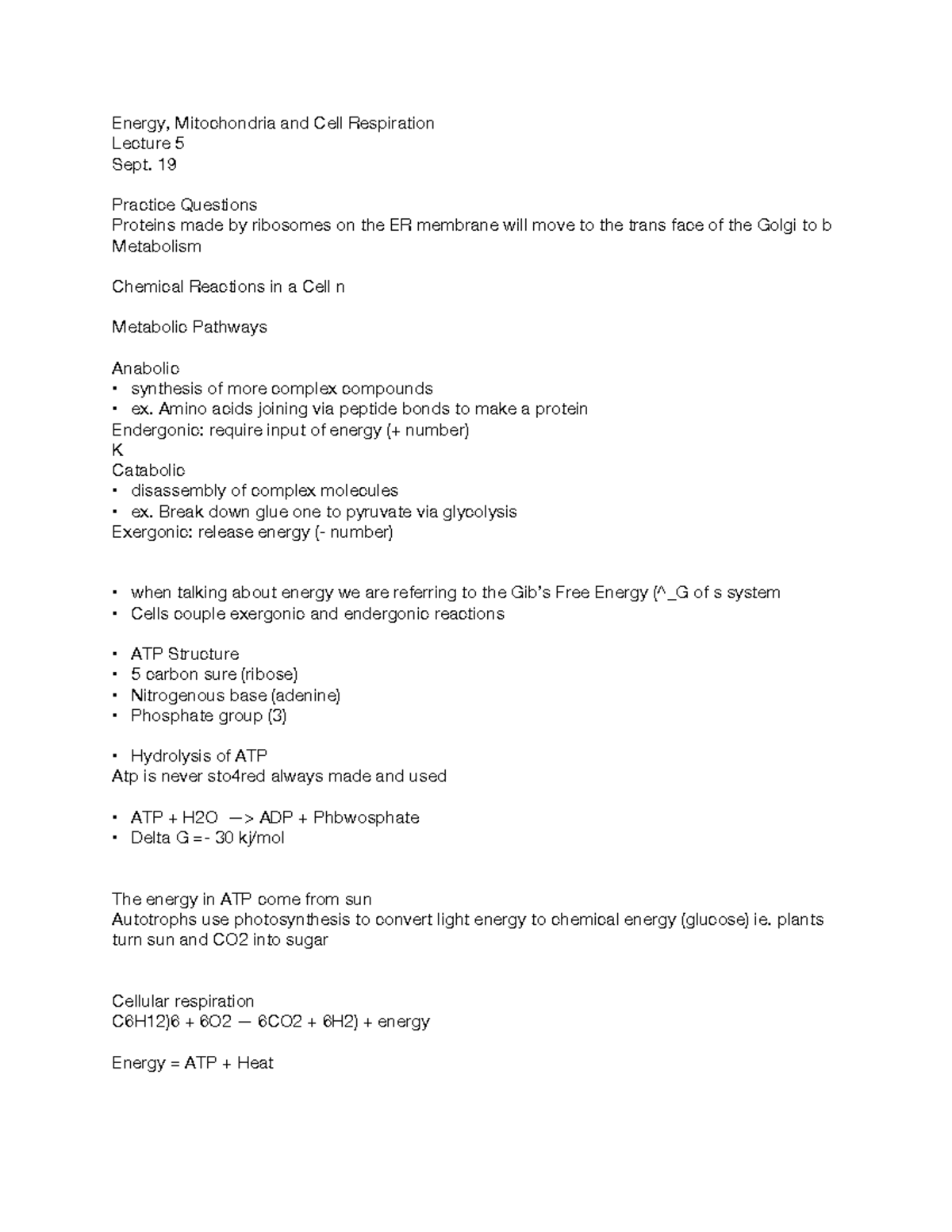 BIOL- Energy, Mitochondria and Cell Respiration - Energy, Mitochondria ...