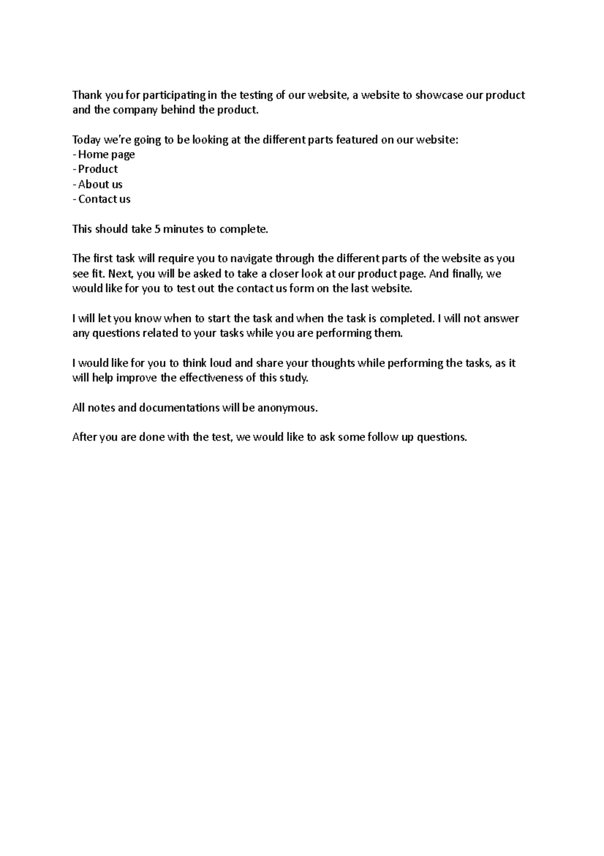 Sample Script for a Usability Study - Thank you for participating in ...