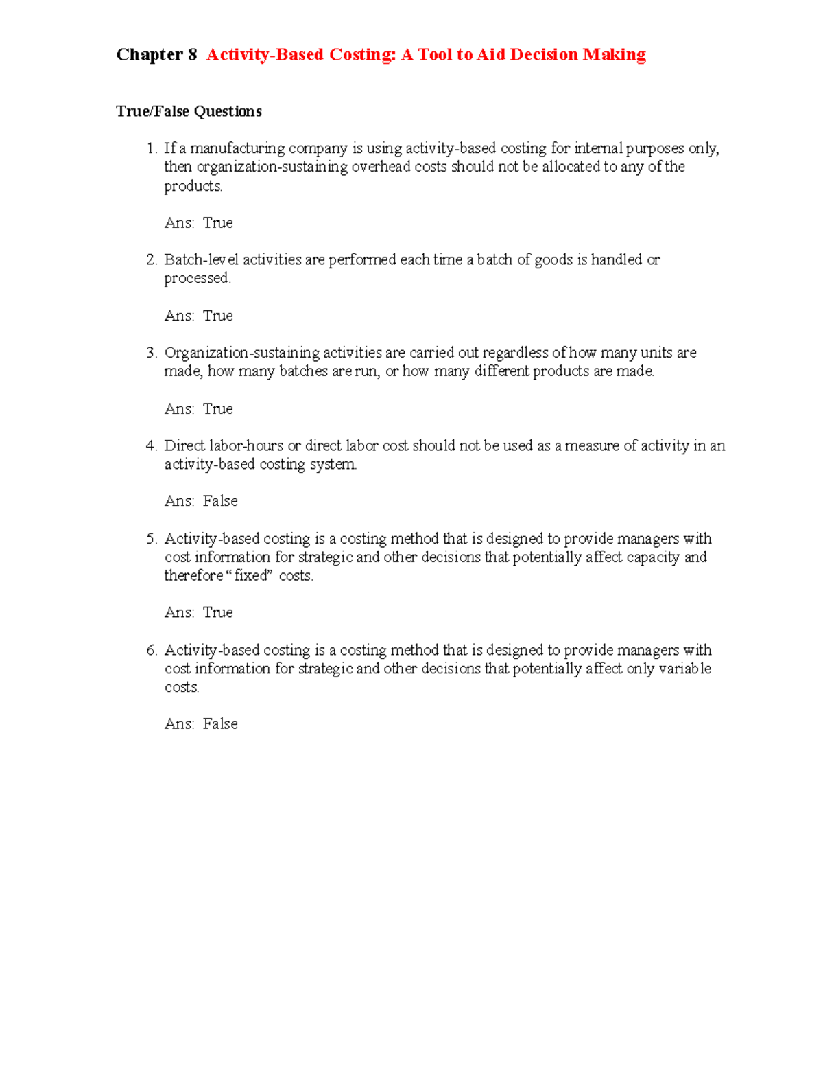 Ch08 Activity Based Costing A Tool To Aid Decision Making Chapter 8 Activity Based Costing A Ch08 Activity Based Costing A Tool To Aid Decision Making Chapter 8 Activity Based Costing A
