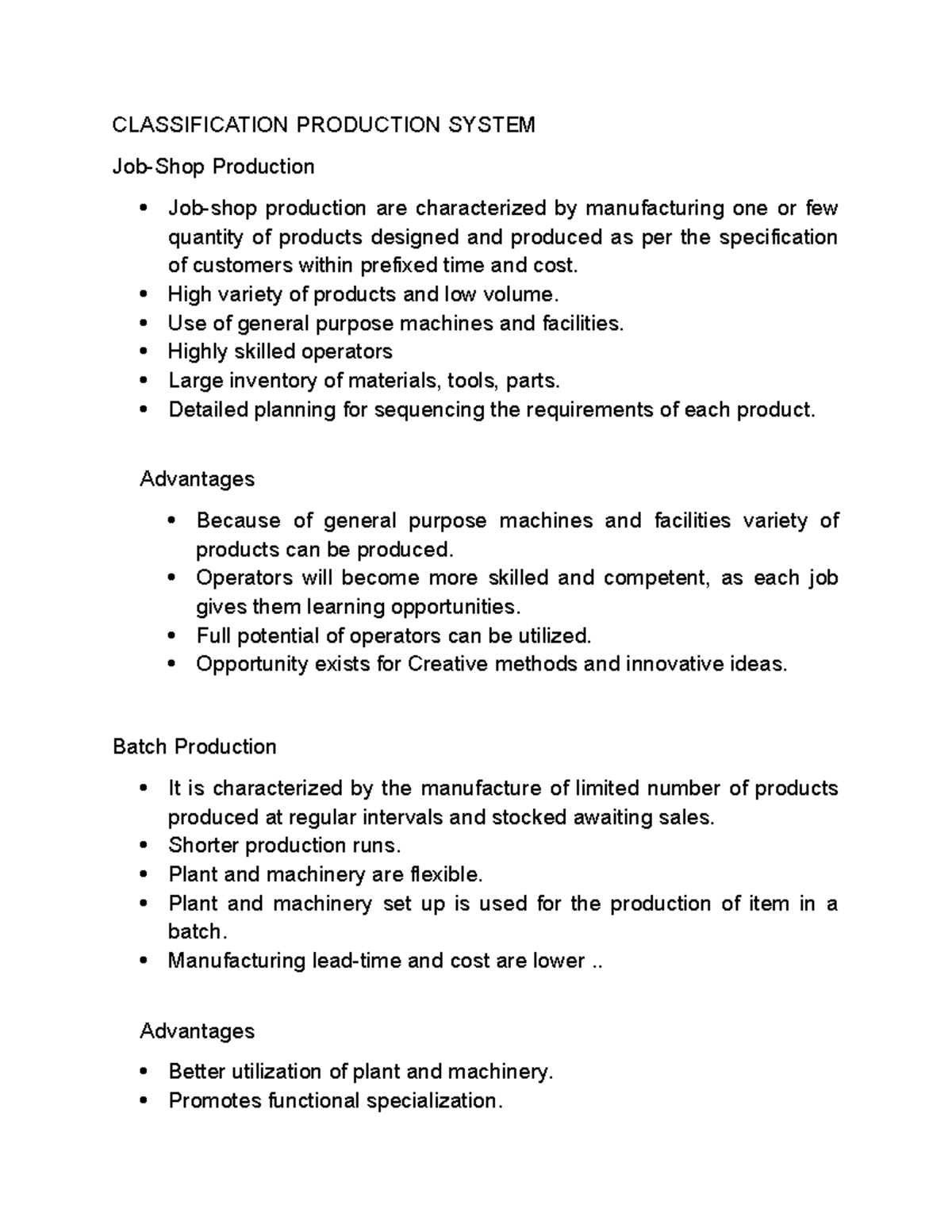 Classification Production System CLASSIFICATION PRODUCTION SYSTEM Job