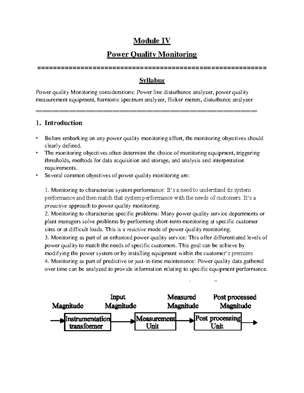 Power Quality 4 Module IV Power Quality Monitoring Studocu