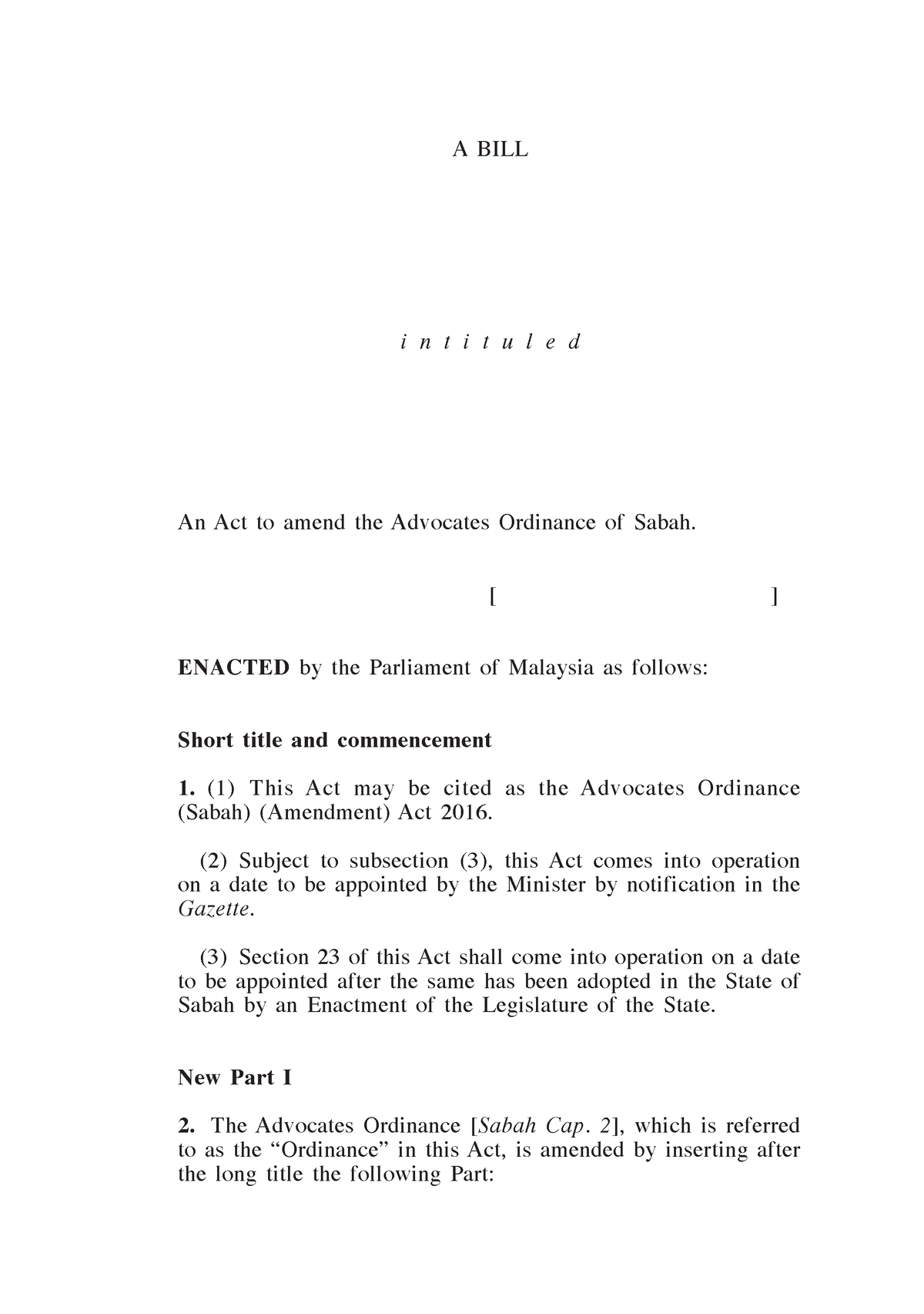 Advocates (Sabah)(Amendment) Act 2016 - Advocates Ordinance (Sabah ...