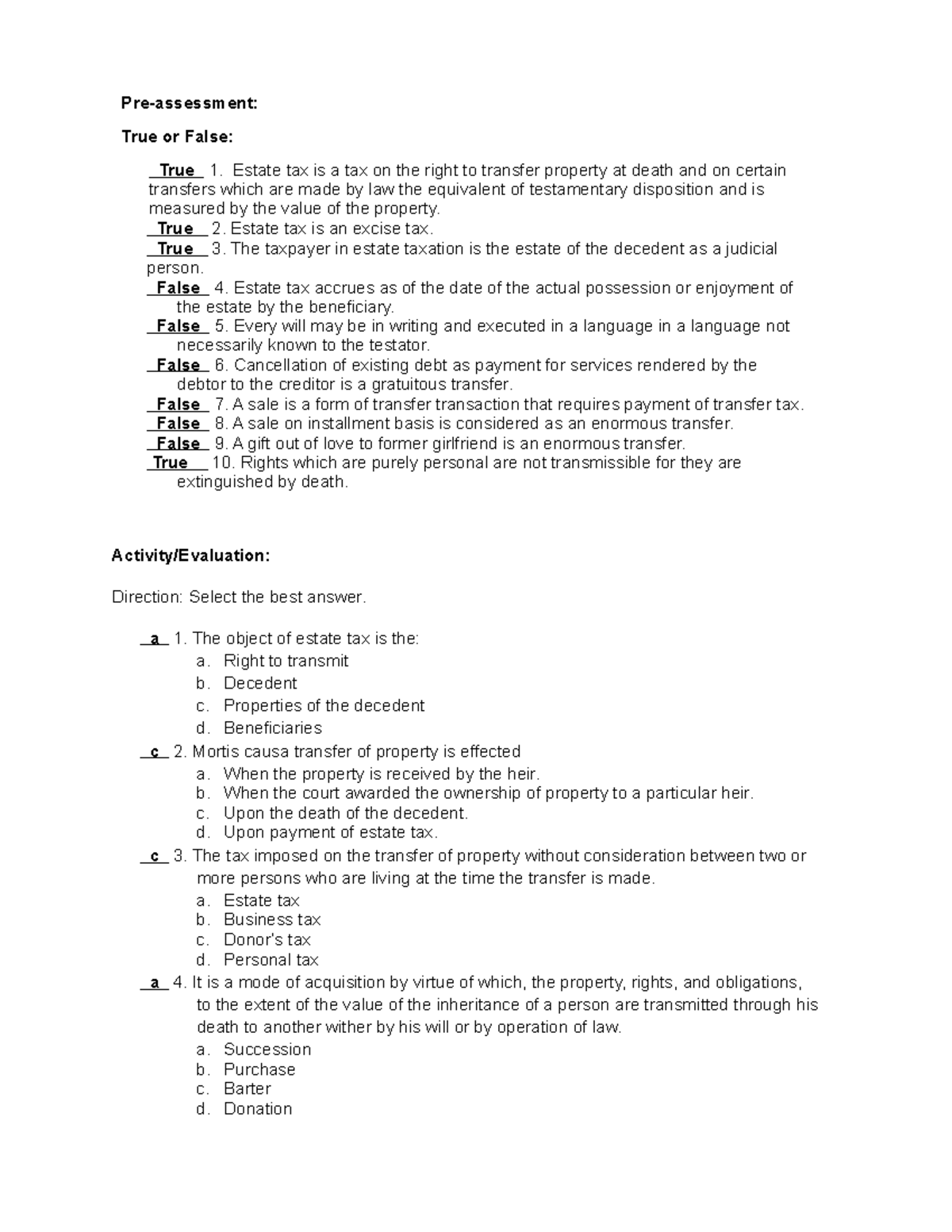 TAX - Can be your reviewer - Pre-assessment: True or False: True 1 ...