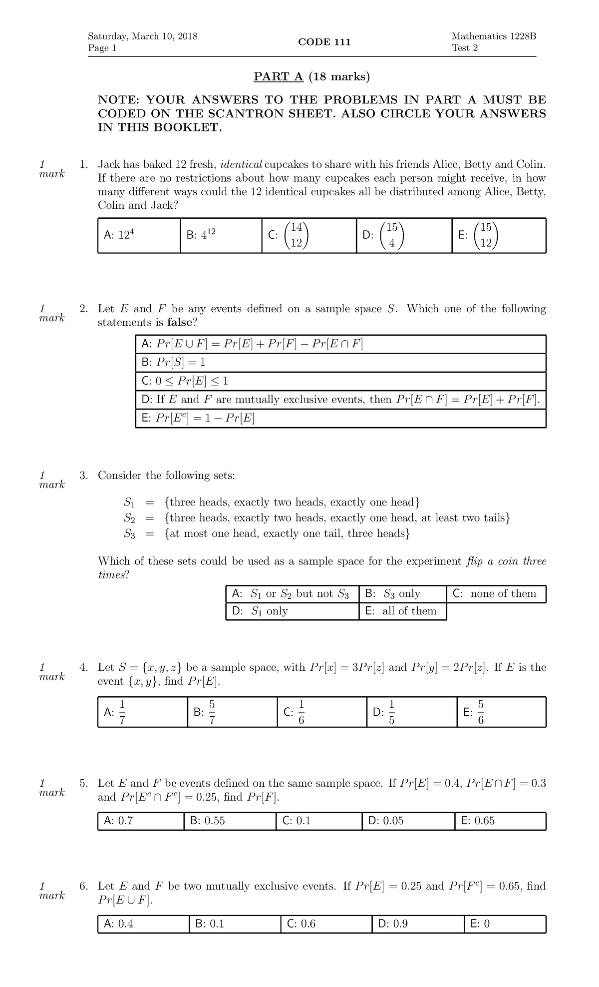 MATH1228 Midterm 2 Test Bank - 2018 - Saturday, March 10, 2018 Page 1 ...