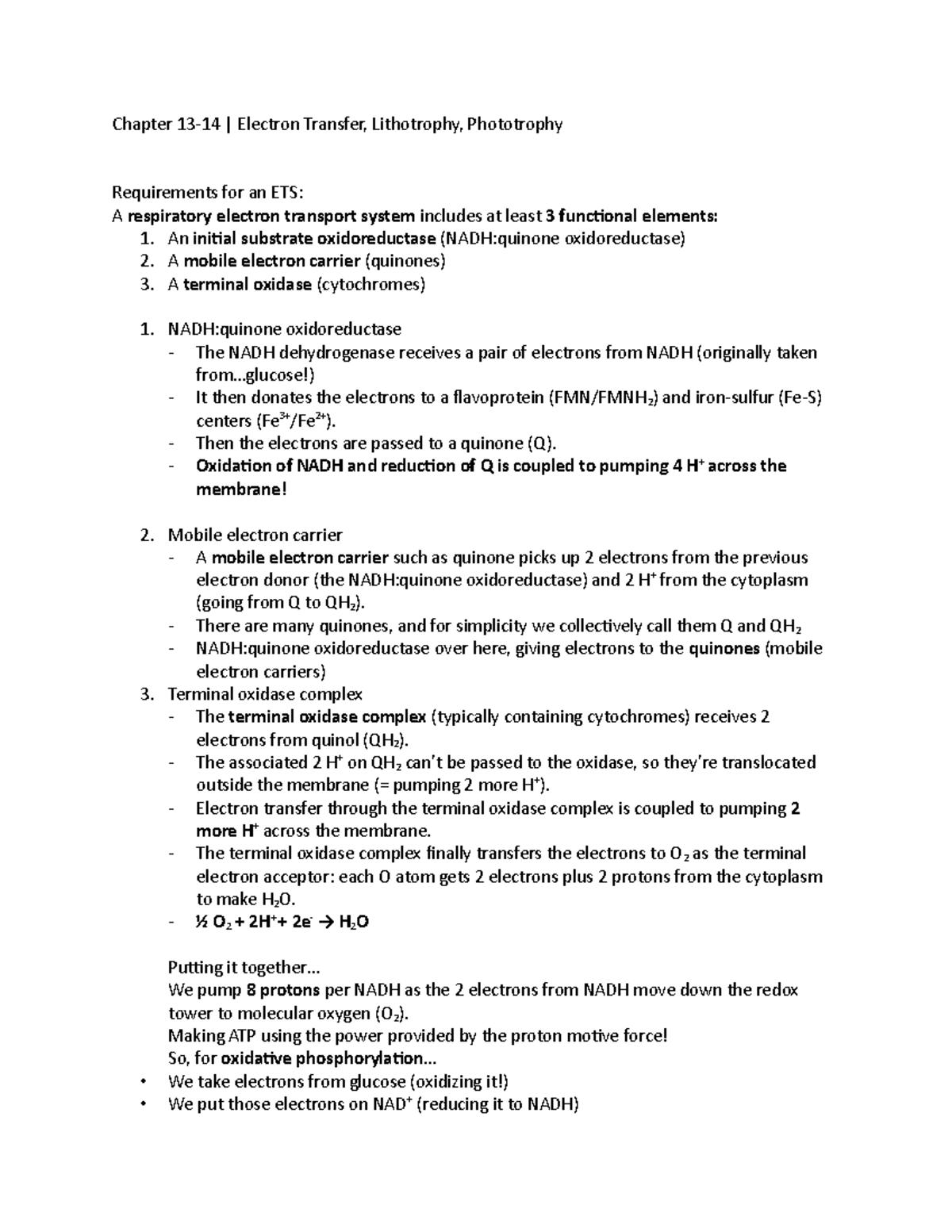 Chapter 13-14 - Notes - Chapter 13-14 | Electron Transfer, Lithotrophy ...