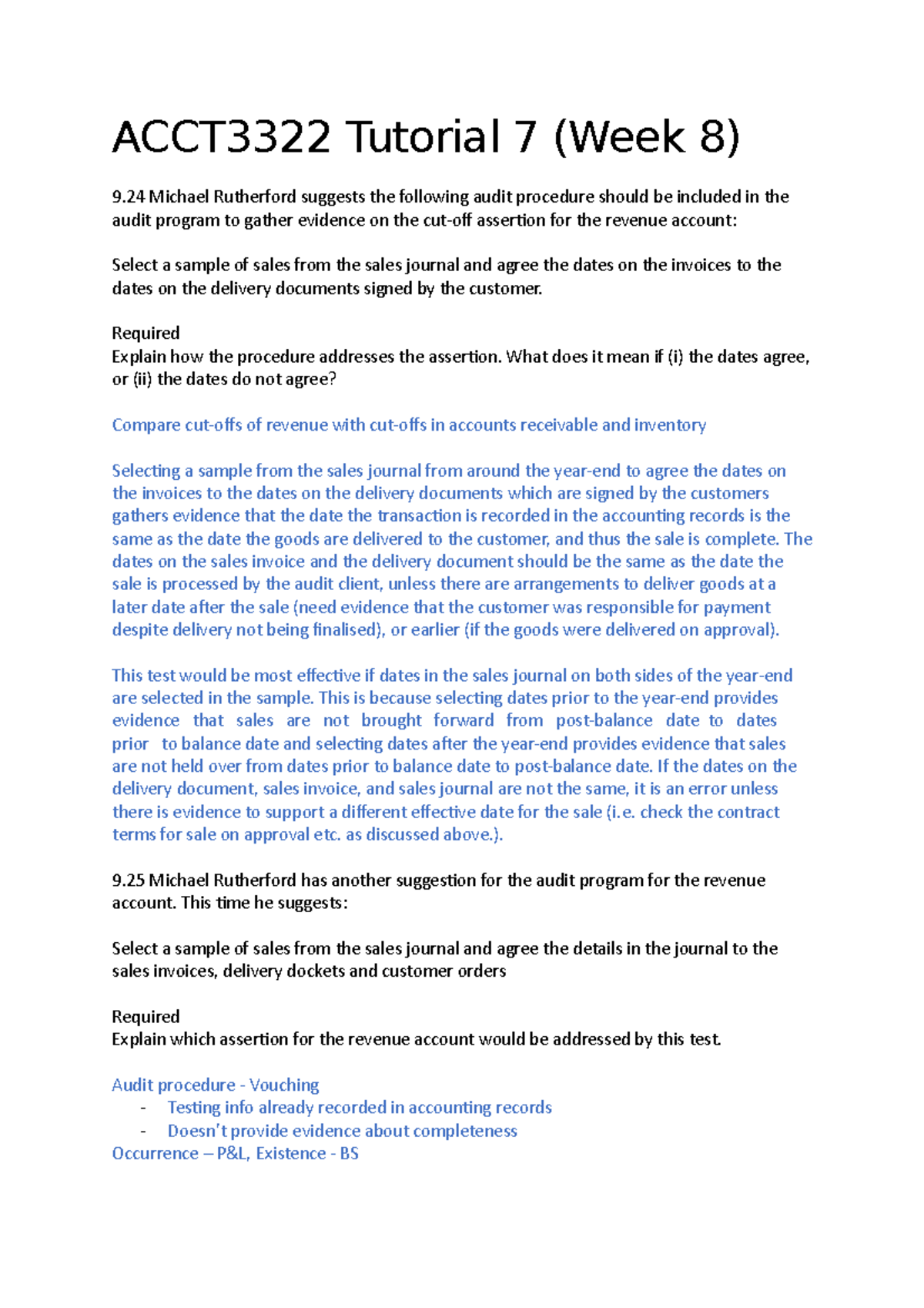 ACCT3322 Tutorial 7 Required Explain how the procedure addresses the