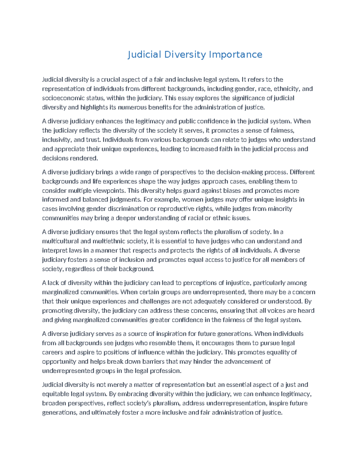 Judicial Diversity Importance Judicial Diversity Importance Judicial