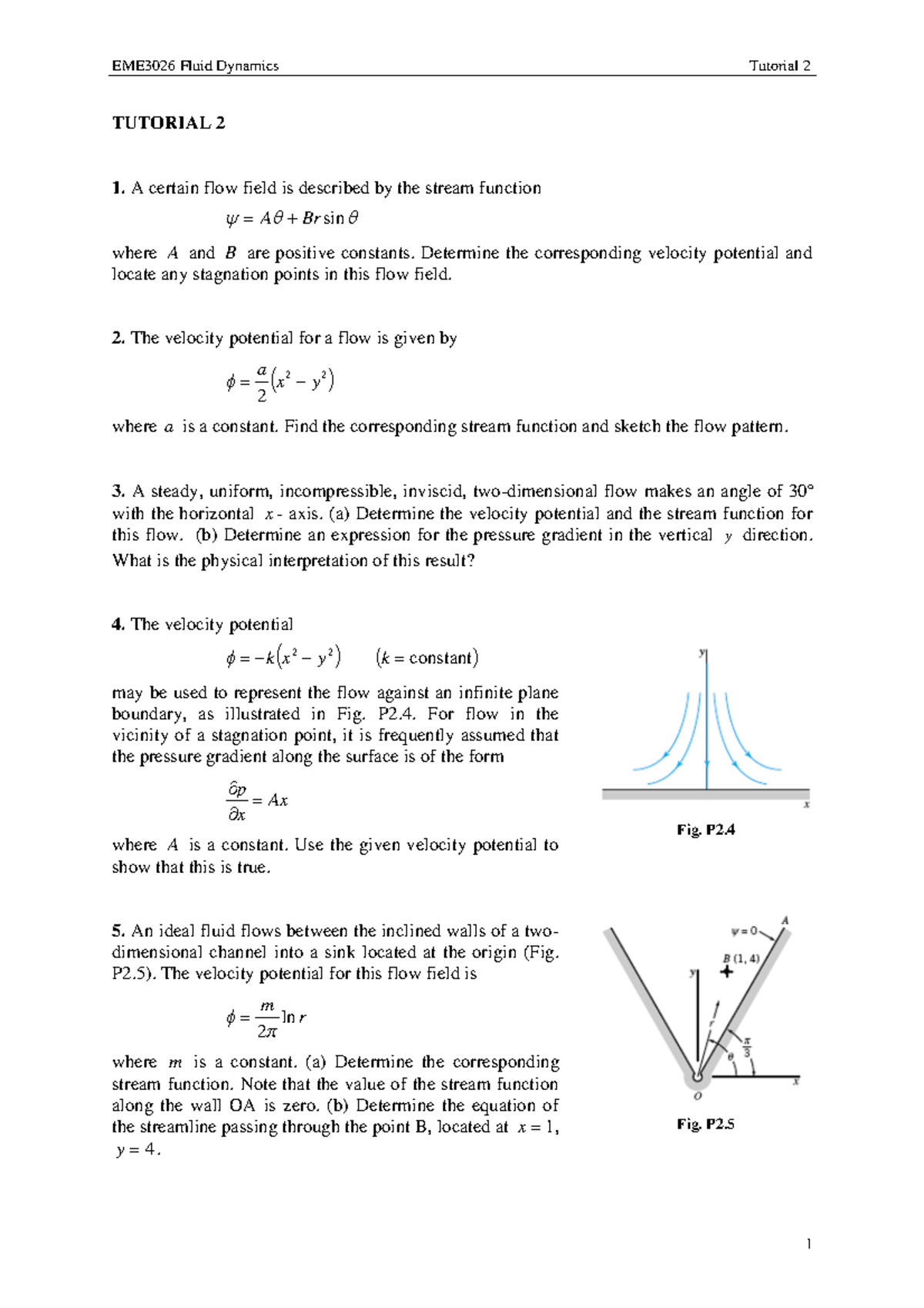 145496 EME3026 Tutorial 2 EME3026 Fluid Dynamics Tutorial 2 TUTORIAL