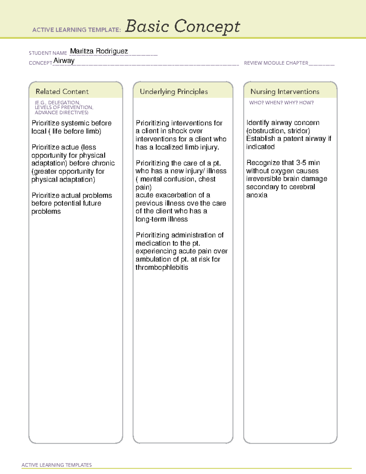 OB Ati A 2 - Remediation - ACTIVE LEARNING TEMPLATES Basic Concept ...