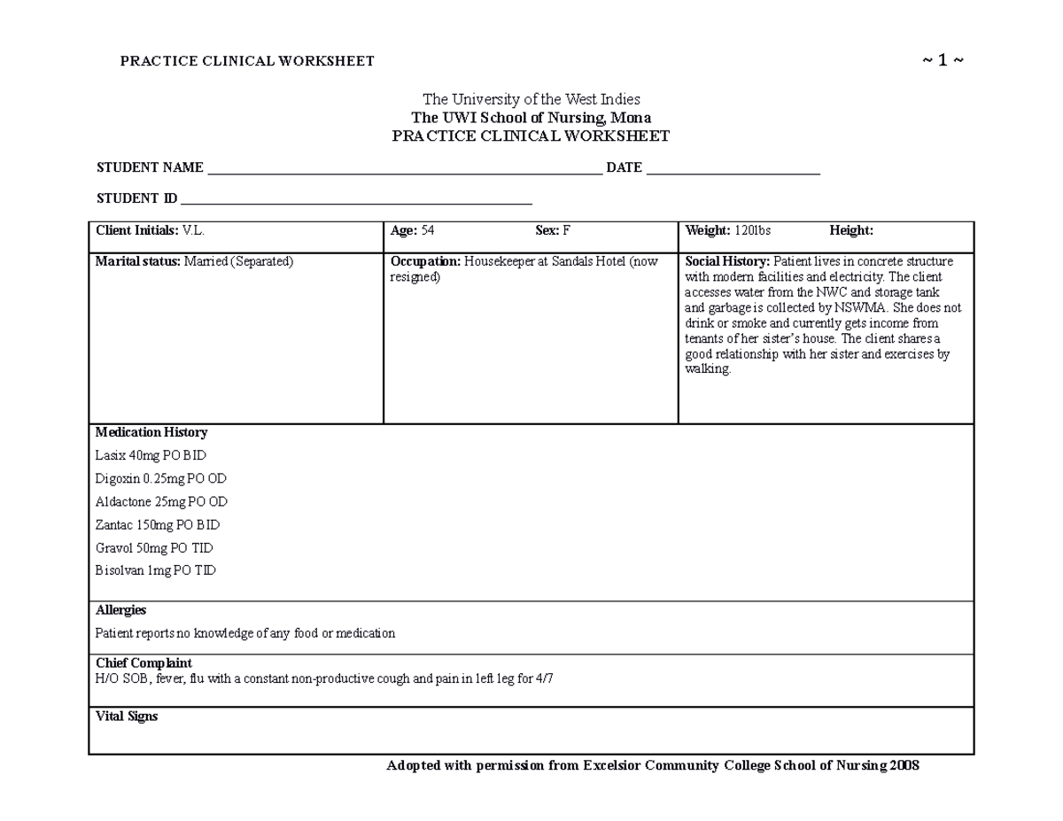 clinical preparation worksheet for nursing students