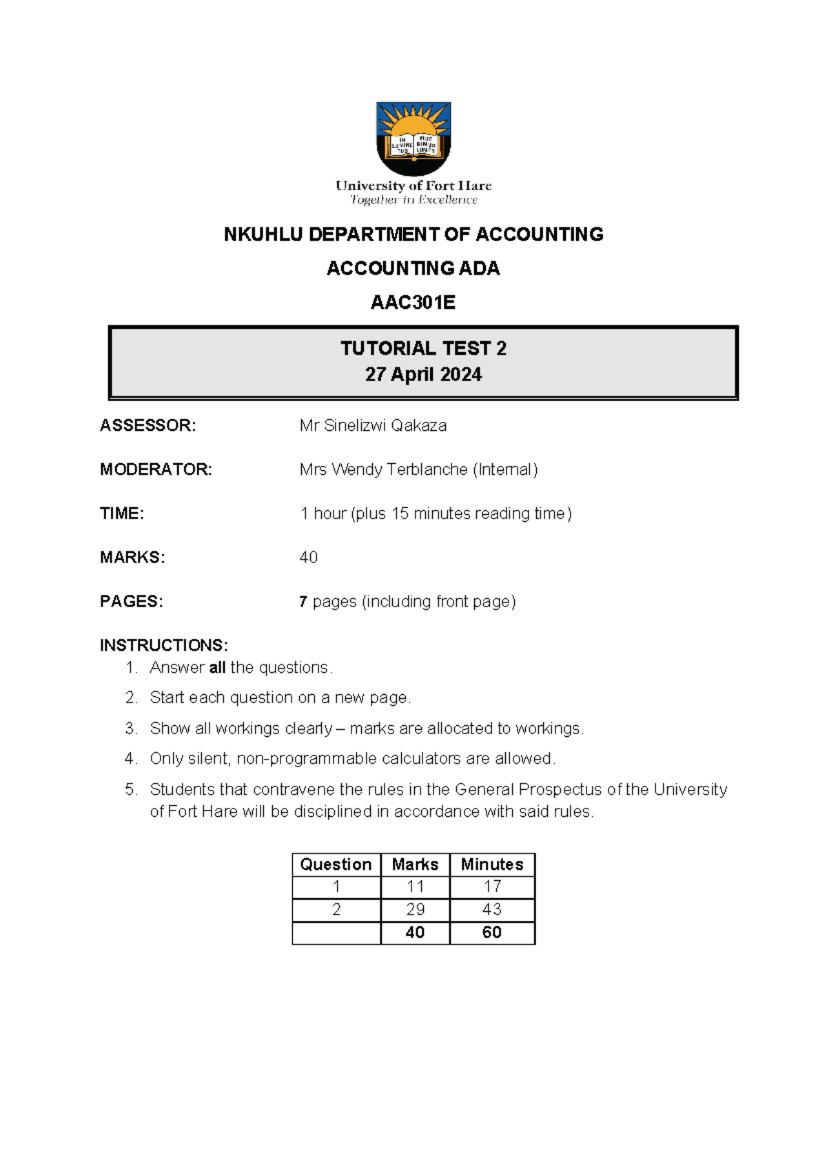 2024 ADA Tutorial Test 2 - Final - NKUHLU DEPARTMENT OF ACCOUNTING ...