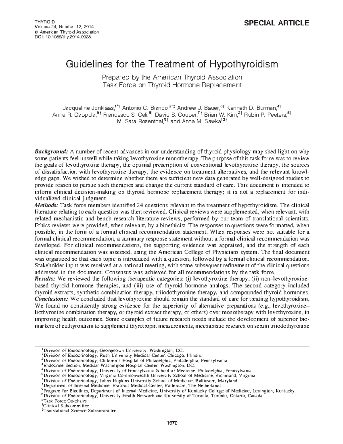 Guidelines-Treatment-Hypothyroidism - SPECIAL ARTICLE Guidelines For ...