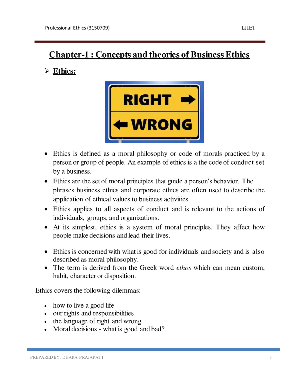 PE Notes UNIT-1 - Chapter-1 : Concepts And Theories Of Business Ethics ...