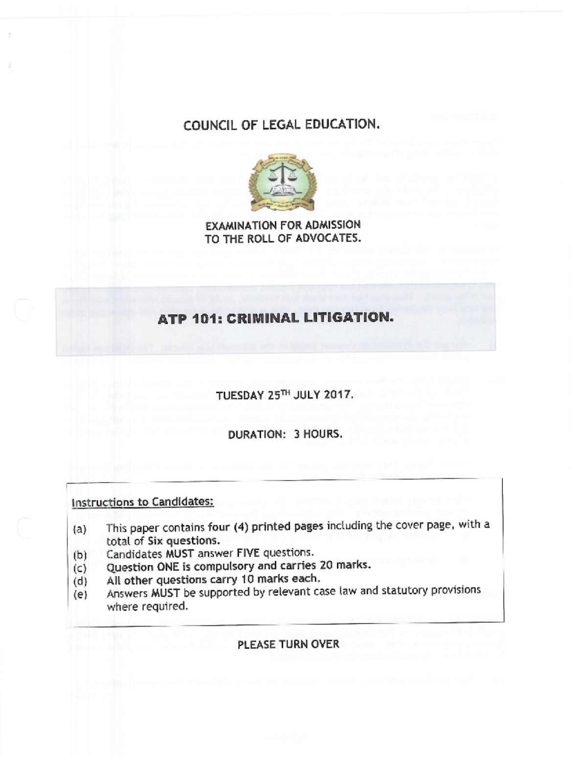 ATP 101 Criminal Litigation (July) 2017 - Commercial law - Studocu
