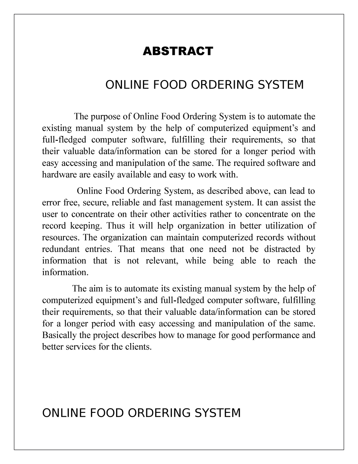 online food ordering system thesis