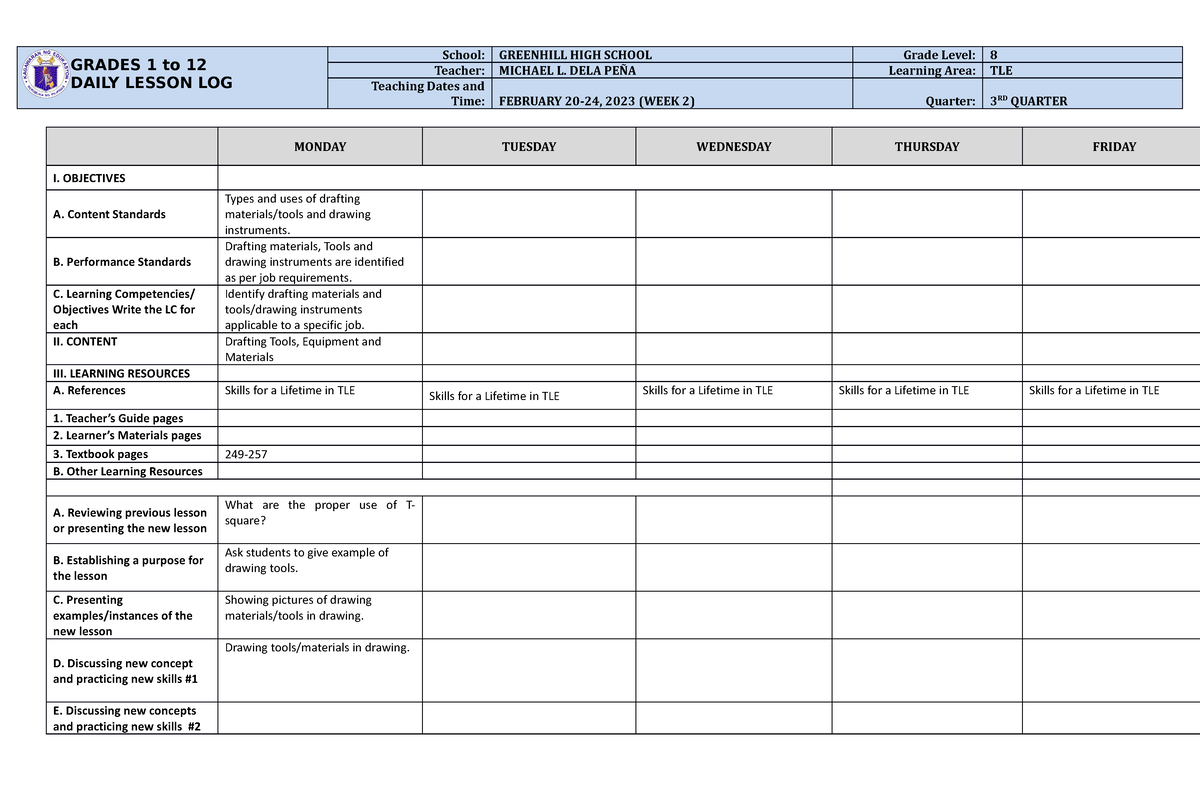 DLL TLE8 Q3 W2 - Tle - GRADES 1 To 12 DAILY LESSON LOG School ...