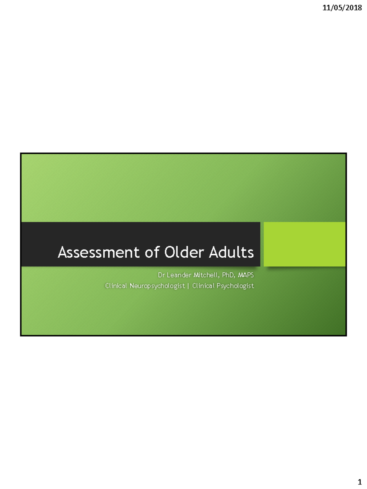 Assessment of Older Adults QUT 2018 handout 1perpage - Assessment of ...