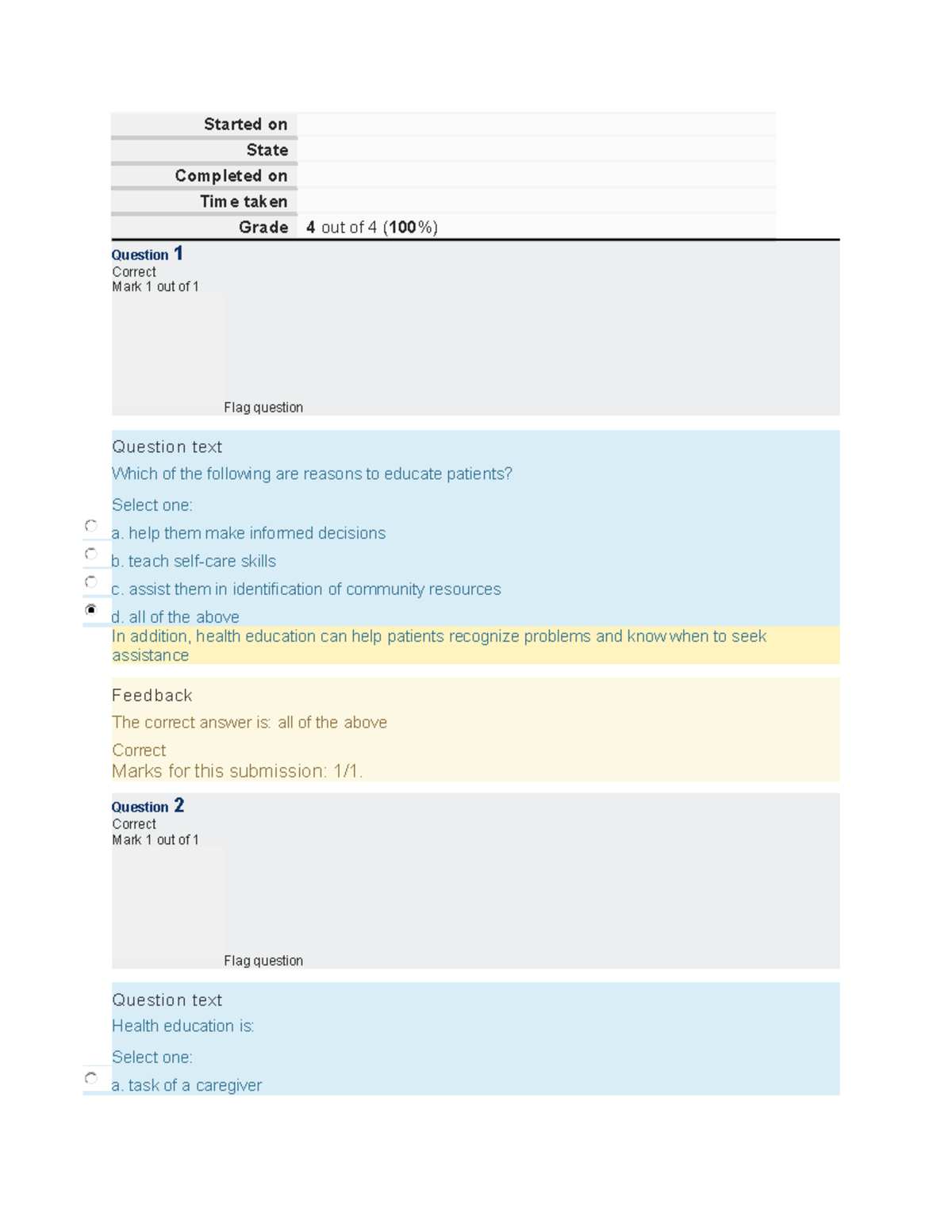 HLST320 Teaching & Learning for Health Professionals - Quiz 1 - Started ...